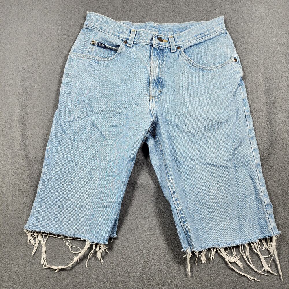 Vintage Mens Lee Jean Shorts 30x12 Jorts Blue Light Wash Cut Off Cotton 90s Y2K